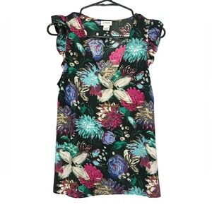 J. Crew Floral Flutter Ruffle Cap Sleeve Top